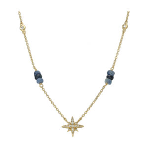 Collier Chaîne Étoile Polaire en Argent Doré, Saphir Bleu et Topaze Éclat Celeste 3