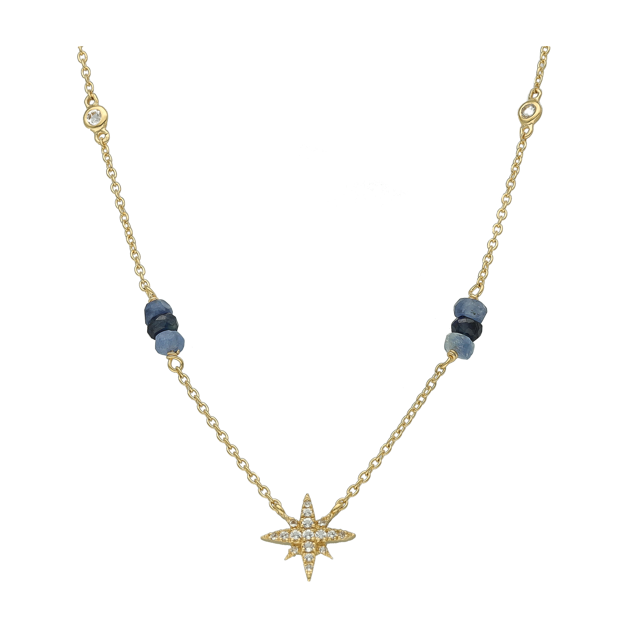 Collier Chaîne Étoile Polaire en Argent Doré, Saphir Bleu et Topaze Éclat Celeste 1