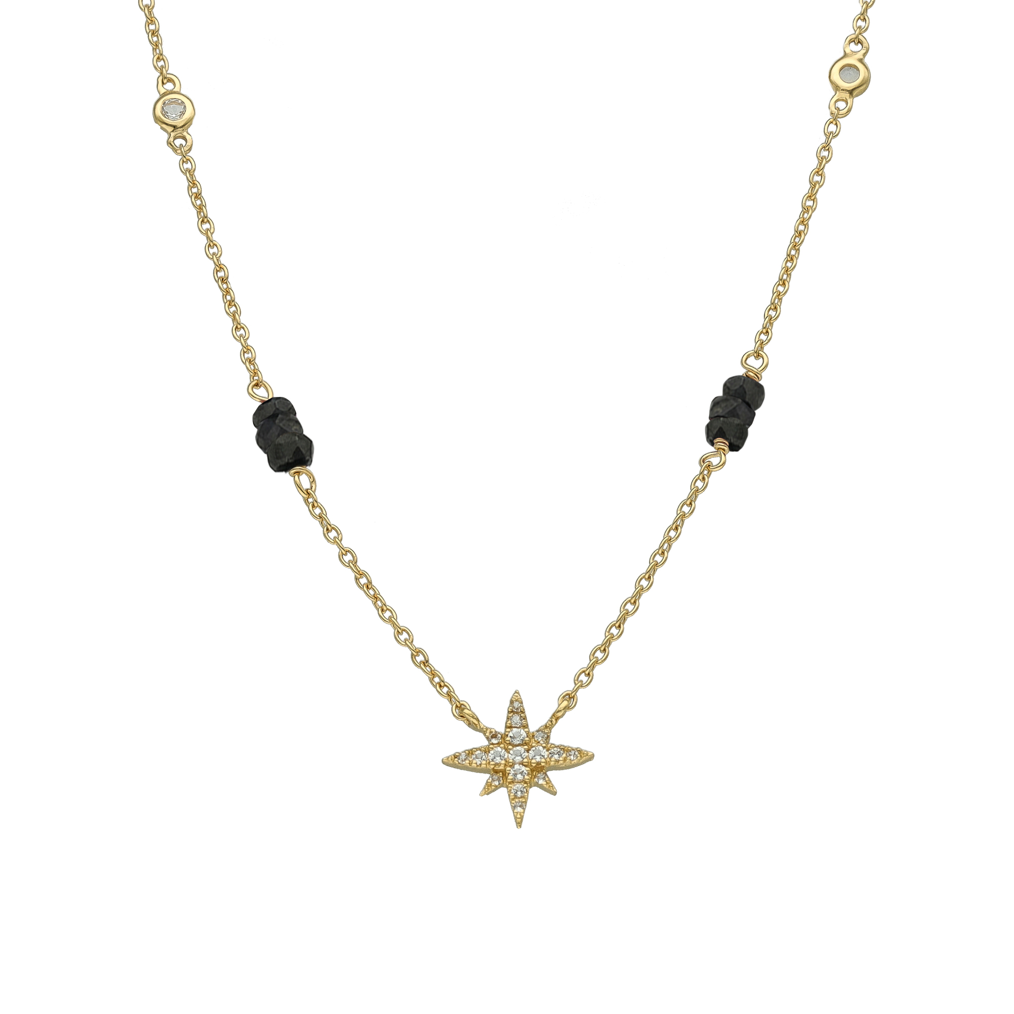 Collier Chaîne Étoile Polaire en Argent Doré, Saphir noir et Topaze Éclat Céleste 1