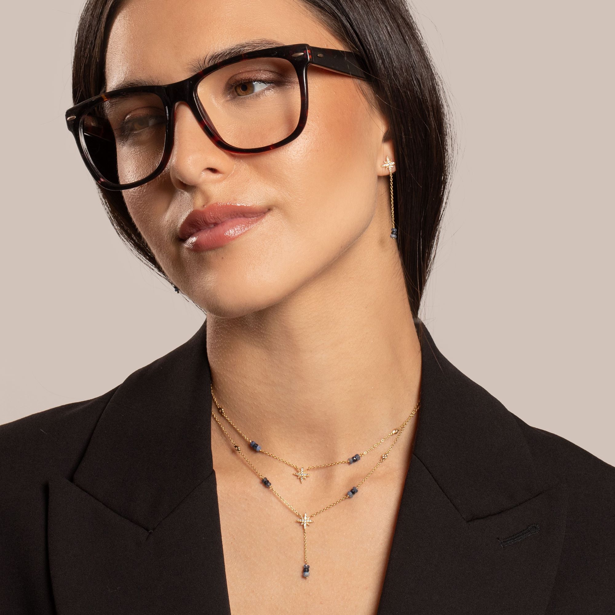 Boucles d'Oreilles Pendantes Étoile Polaire en Argent Doré, Saphir Bleu et Topaze 2