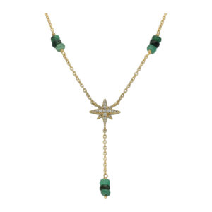 COD1162EMERAUDE Collier Cravate "Étoile Polaire" en Argent Doré, Émeraude Verte et Topaze 3