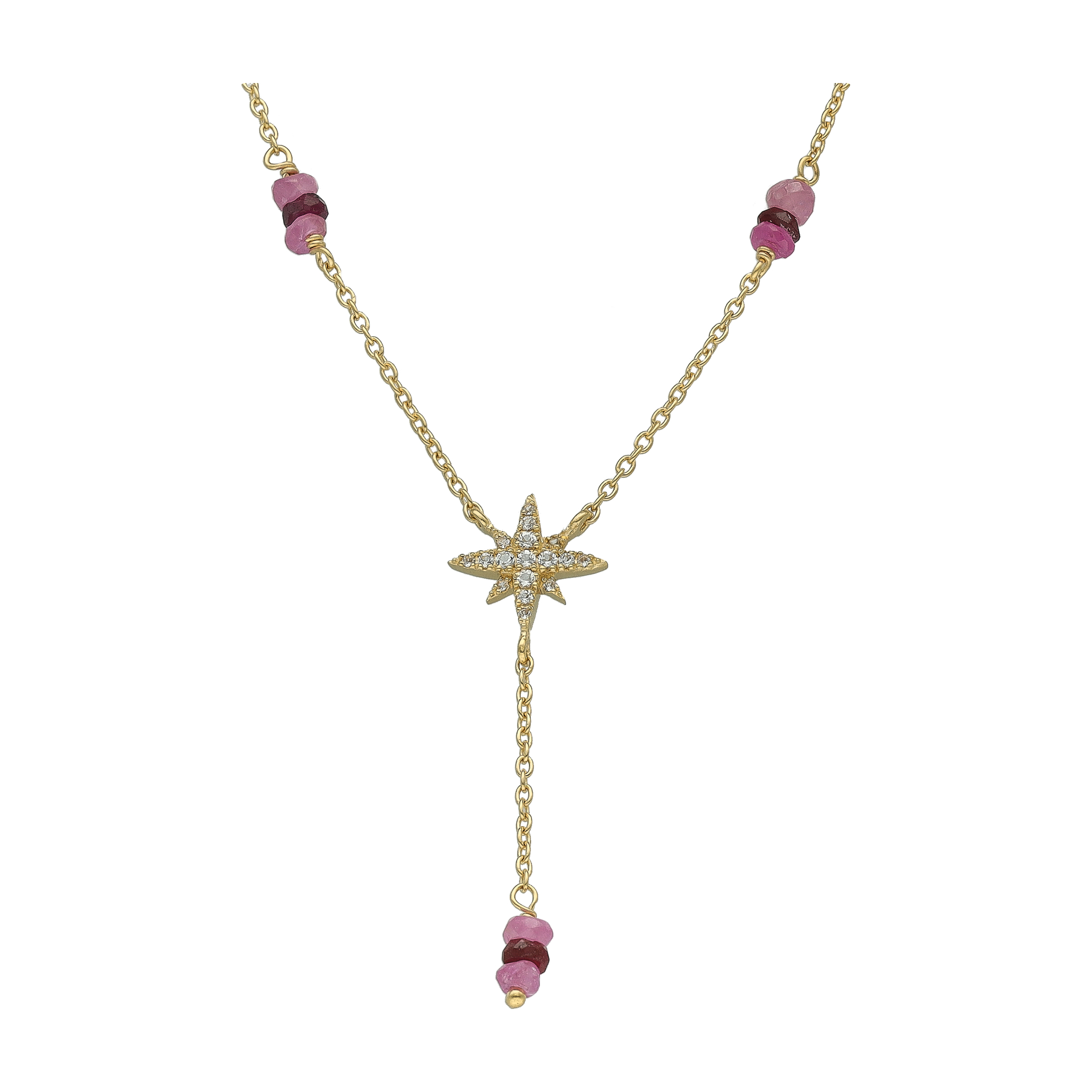 Collier Cravate "Étoile Polaire" en Argent Doré, Rubis Rouge et Topaze 1