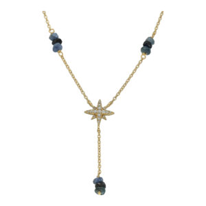 Collier Cravate "Étoile Polaire" en Argent Doré, Saphir Bleu et Topaze 3