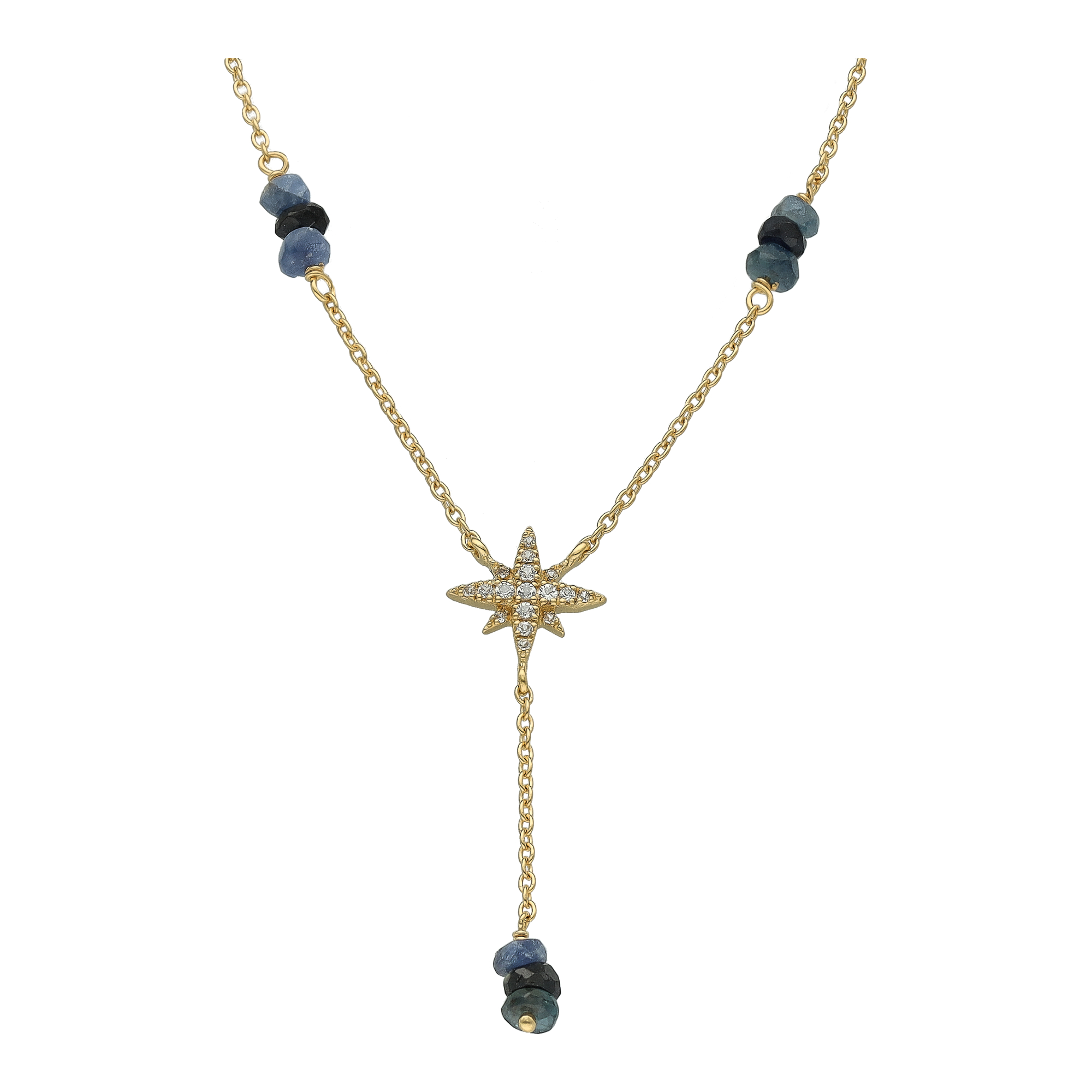 Collier Cravate "Étoile Polaire" en Argent Doré, Saphir Bleu et Topaze 1
