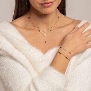 Bracelet Chaîne Soleil en Argent Doré, Émeraude Verte et Topaze 6