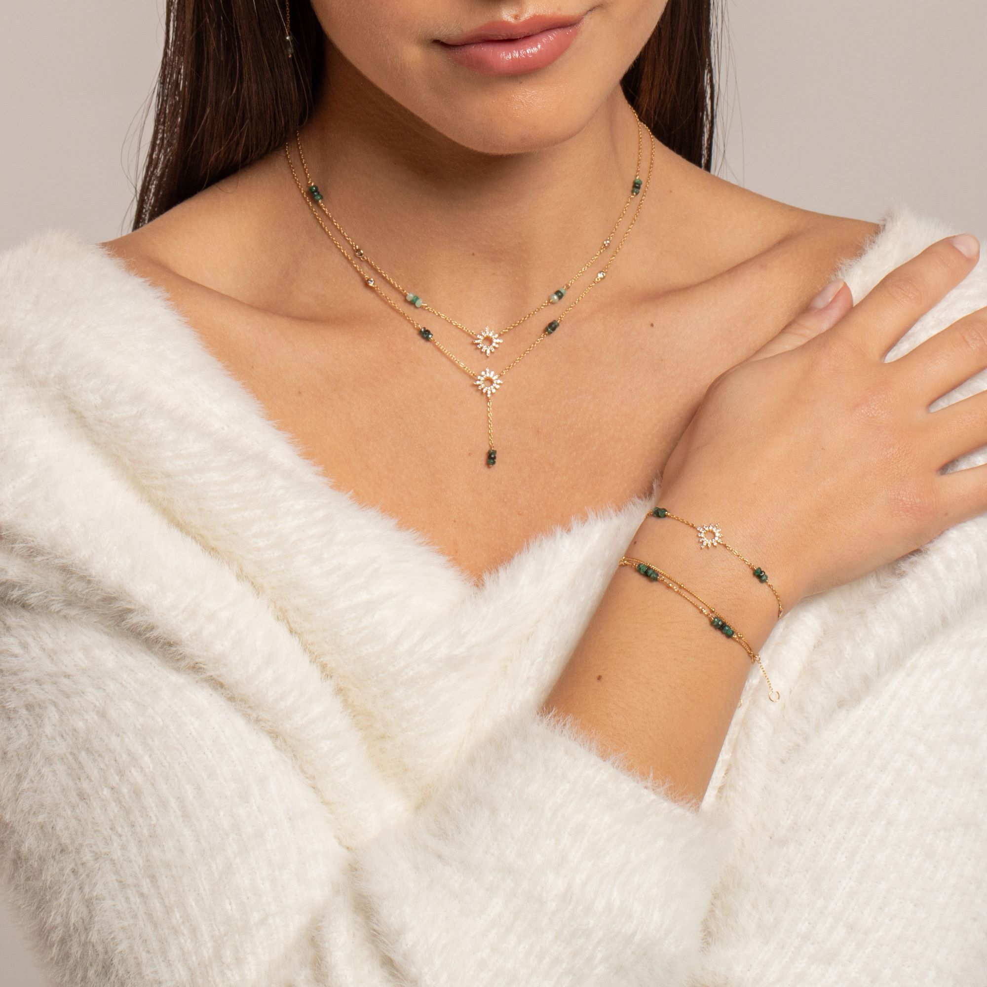 Bracelet Chaîne Soleil en Argent Doré, Émeraude Verte et Topaze 3