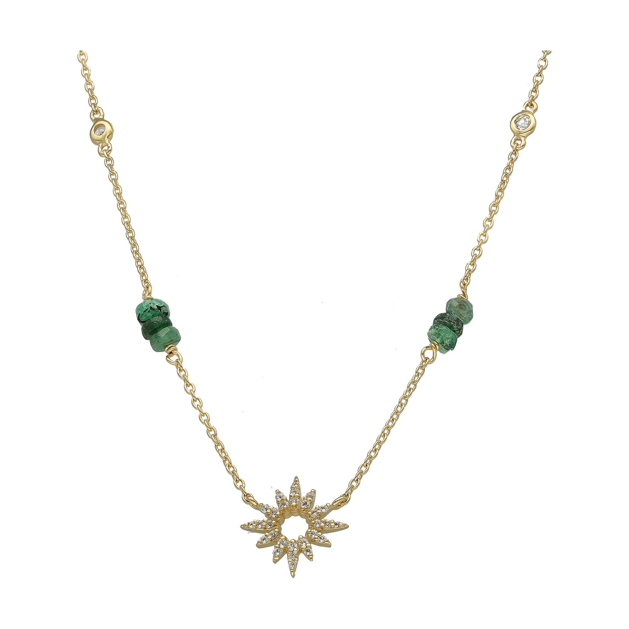 Collier Chaîne "Soleil Eclatant" en Argent Doré, Émeraude Verte et Topaze 1