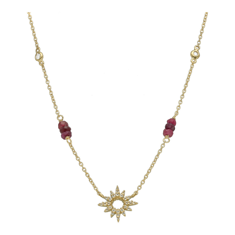 Collier Chaîne "Soleil Eclatant" en Argent Doré, Rubis Rouge et Topaze