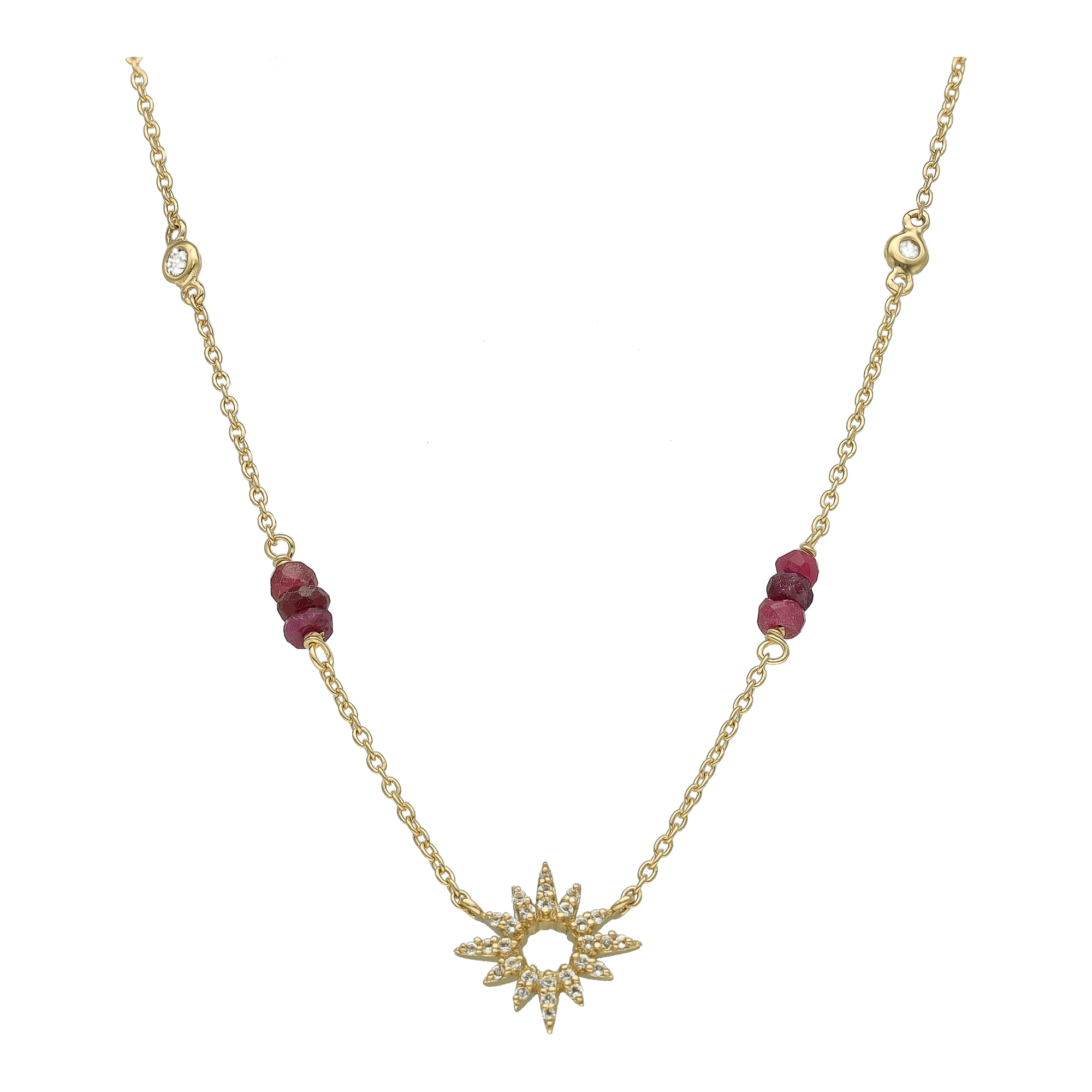 Collier Chaîne "Soleil Eclatant" en Argent Doré, Rubis Rouge et Topaze 1