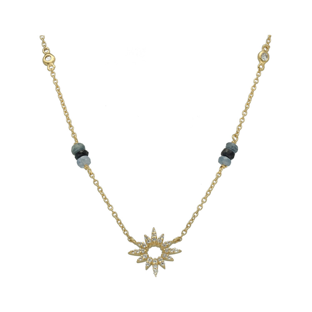 Collier "Soleil Éclatant" en Argent Doré, Saphir Bleu et Topaze