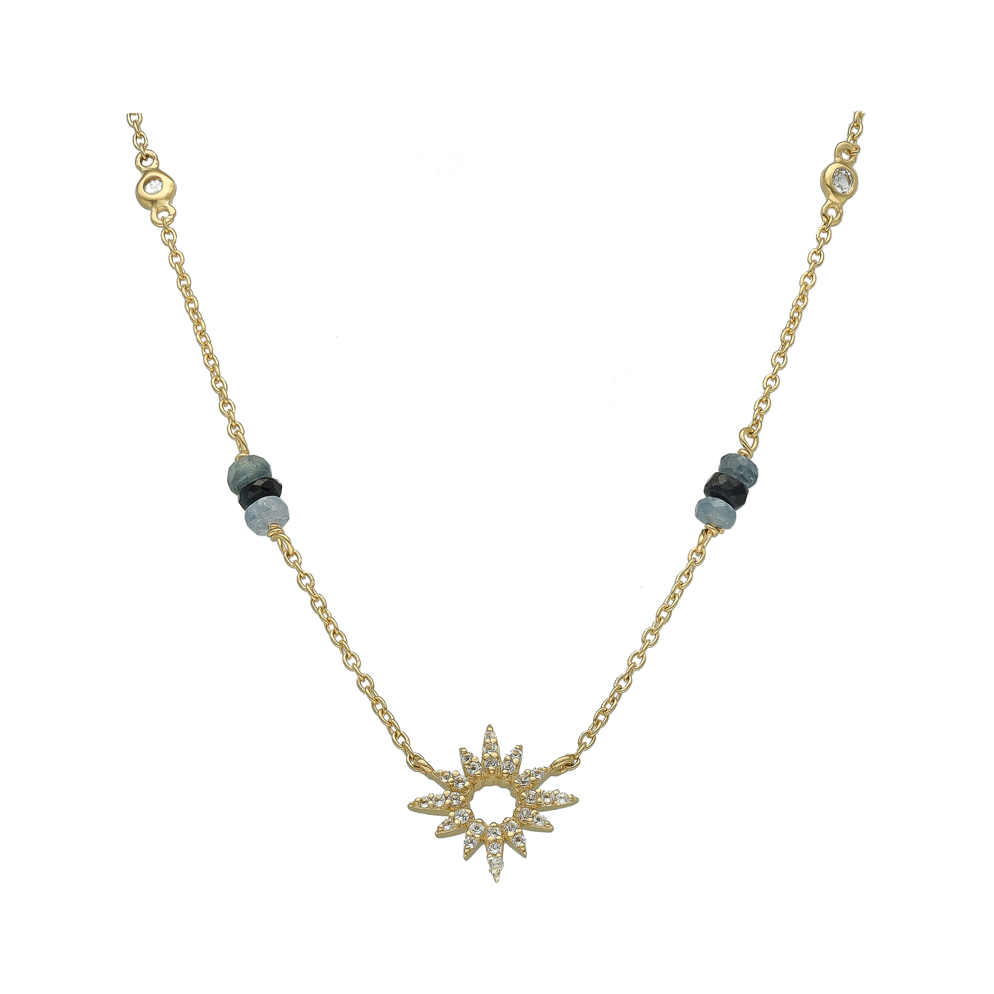 COD1163SAPHIRBLEU Collier "Soleil Éclatant" en Argent Doré, Saphir Bleu et Topaze 1