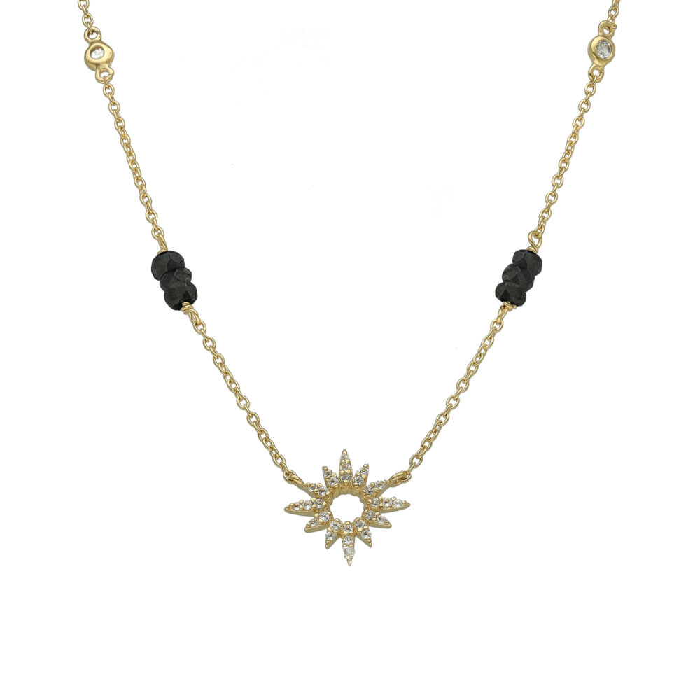 Collier "Soleil Éclatant" en Argent Doré, Saphir Noir et Topaze
