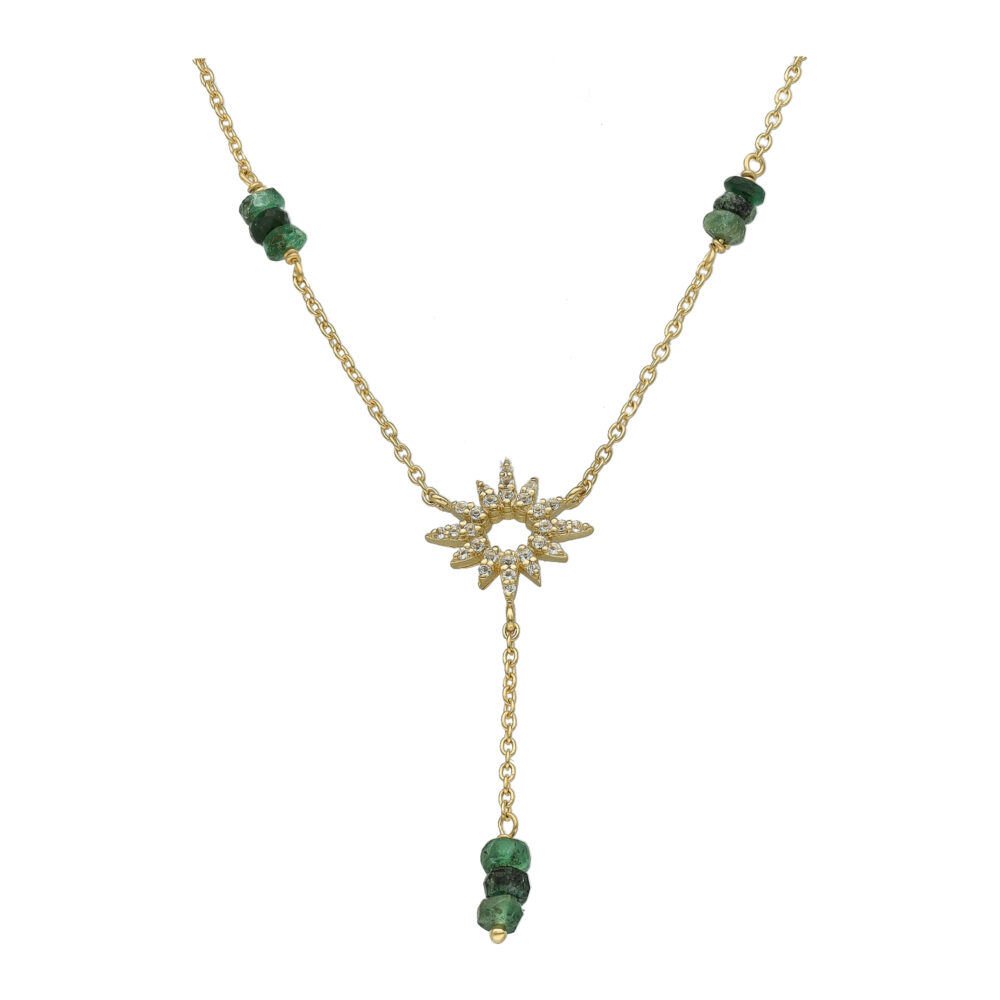 Collier Cravate "Soleil Éclatant" en Argent Doré, Émeraude Verte et Topaze