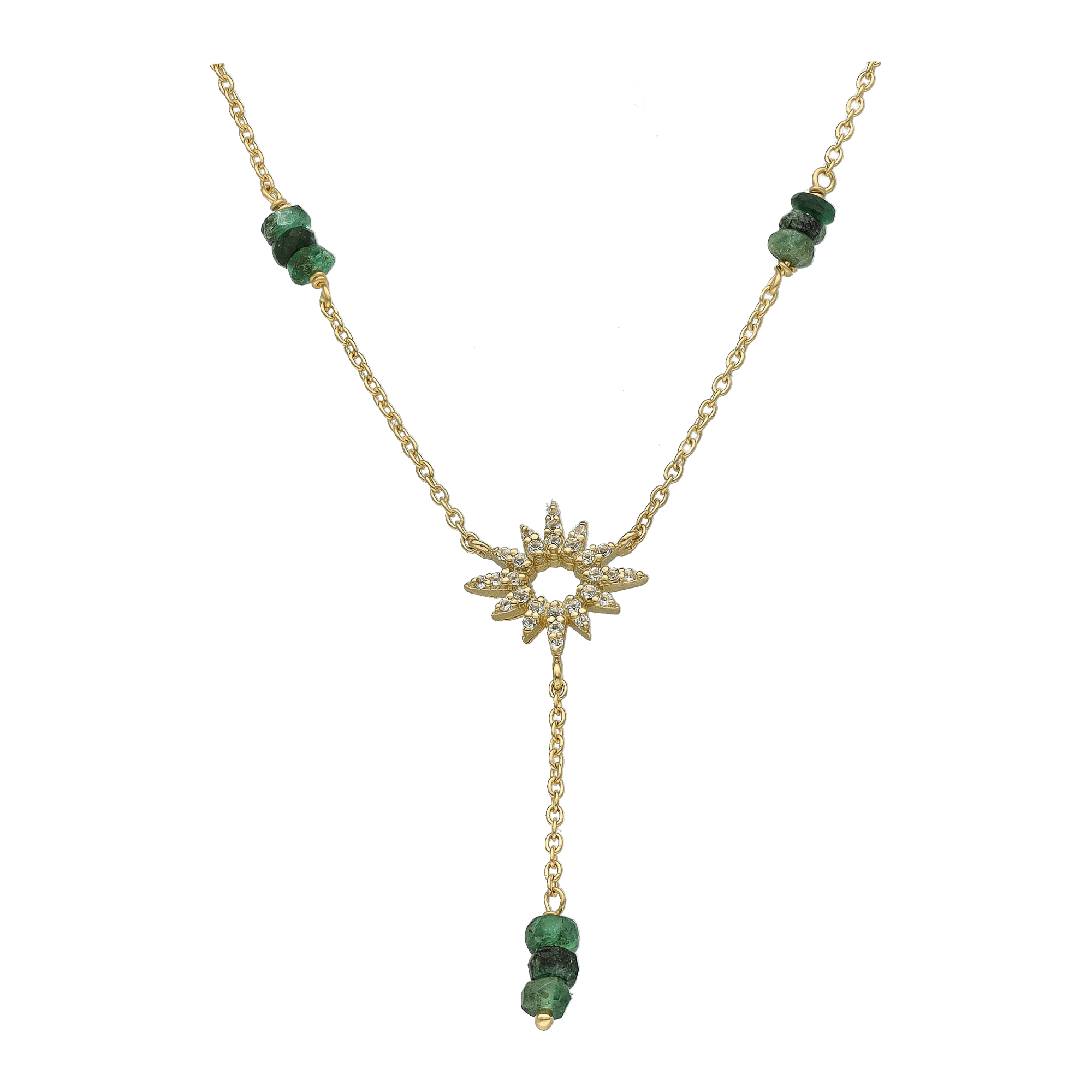 Collier Cravate "Soleil Éclatant" en Argent Doré, Émeraude Verte et Topaze 1