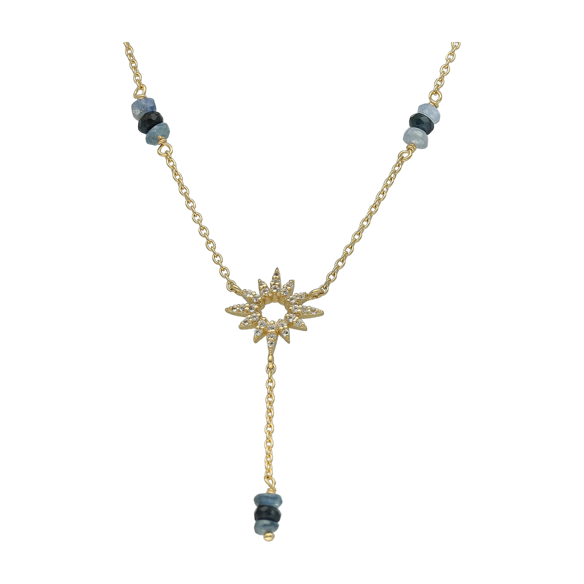 COD1164SAPHIRBLEU Collier Cravate "Soleil Éclatant" en Argent Doré, Saphir Bleu et Topaze 1