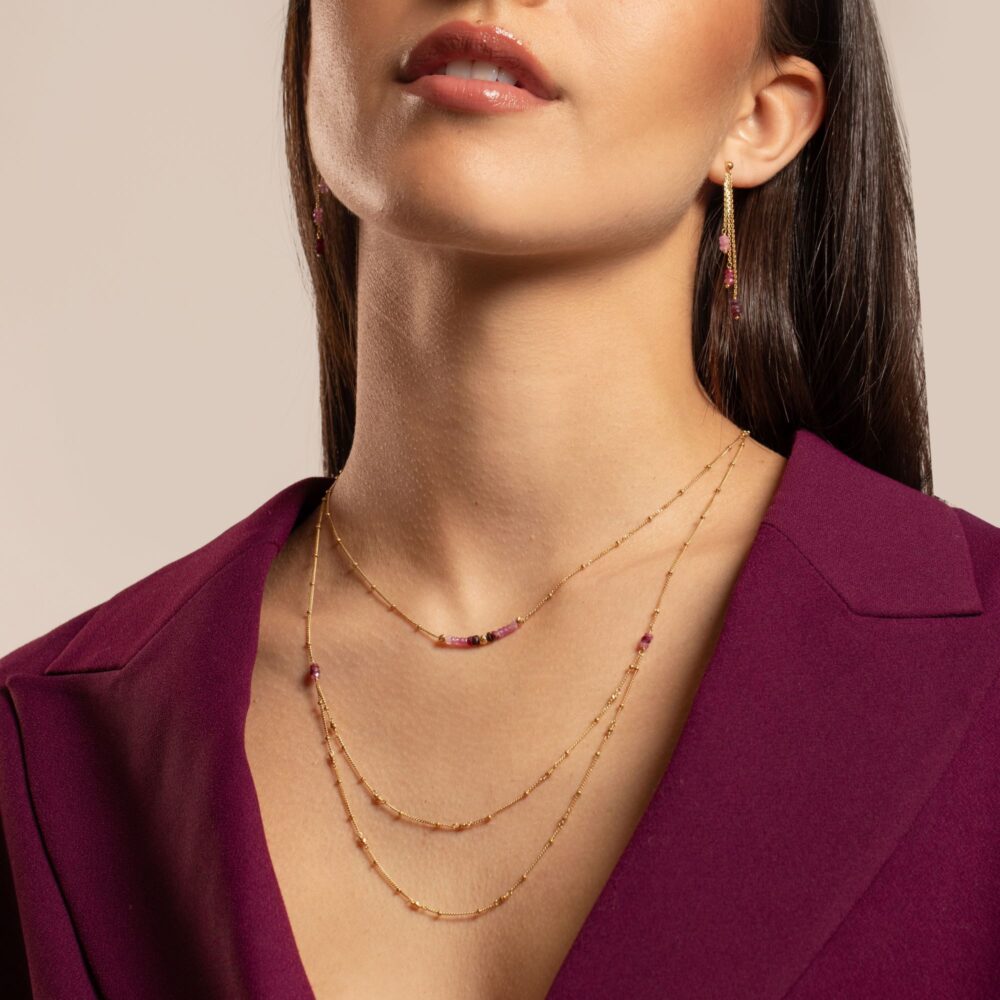 Alternative view of Collier argent doré pierres précieuses rubis véritable et perles dorées