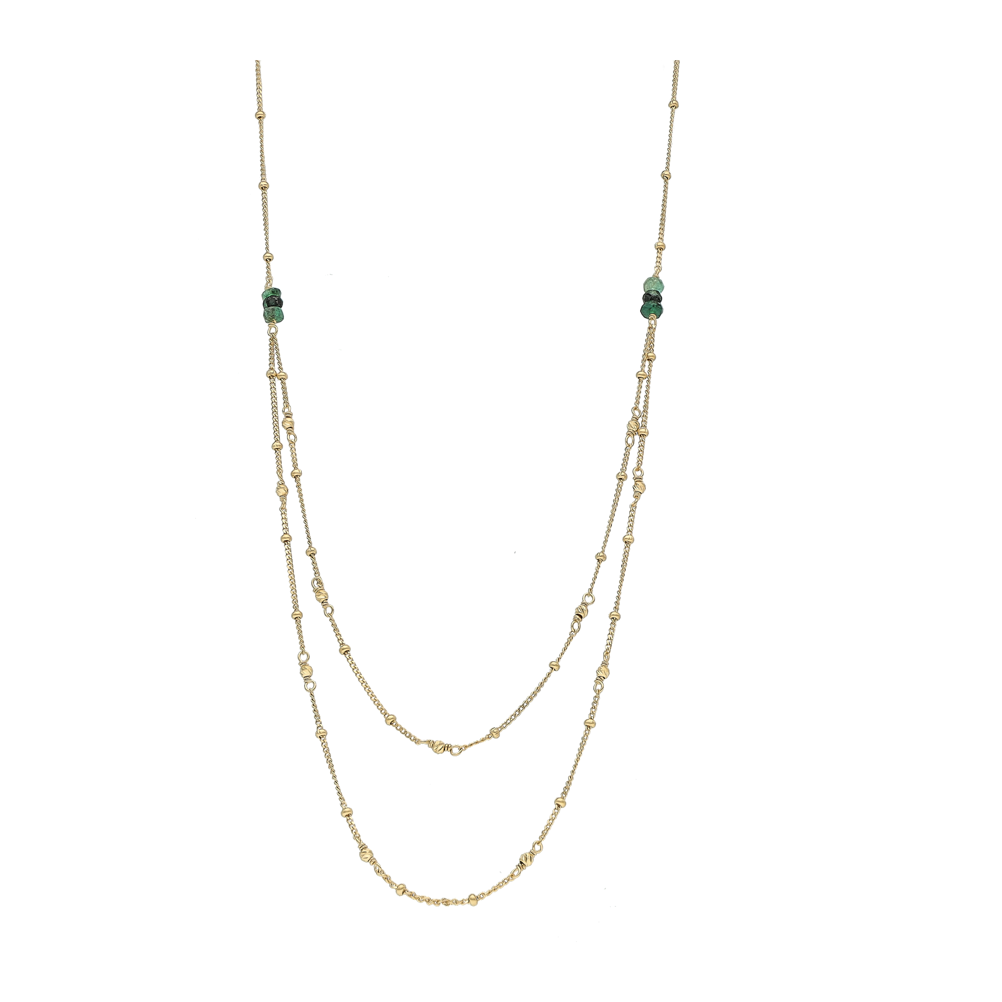 COD1165EMERAUDE Collier Double Rang en Argent Doré, Émeraude 1