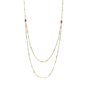 Collier Double Rang en Argent Doré, Rubis Rouge 3