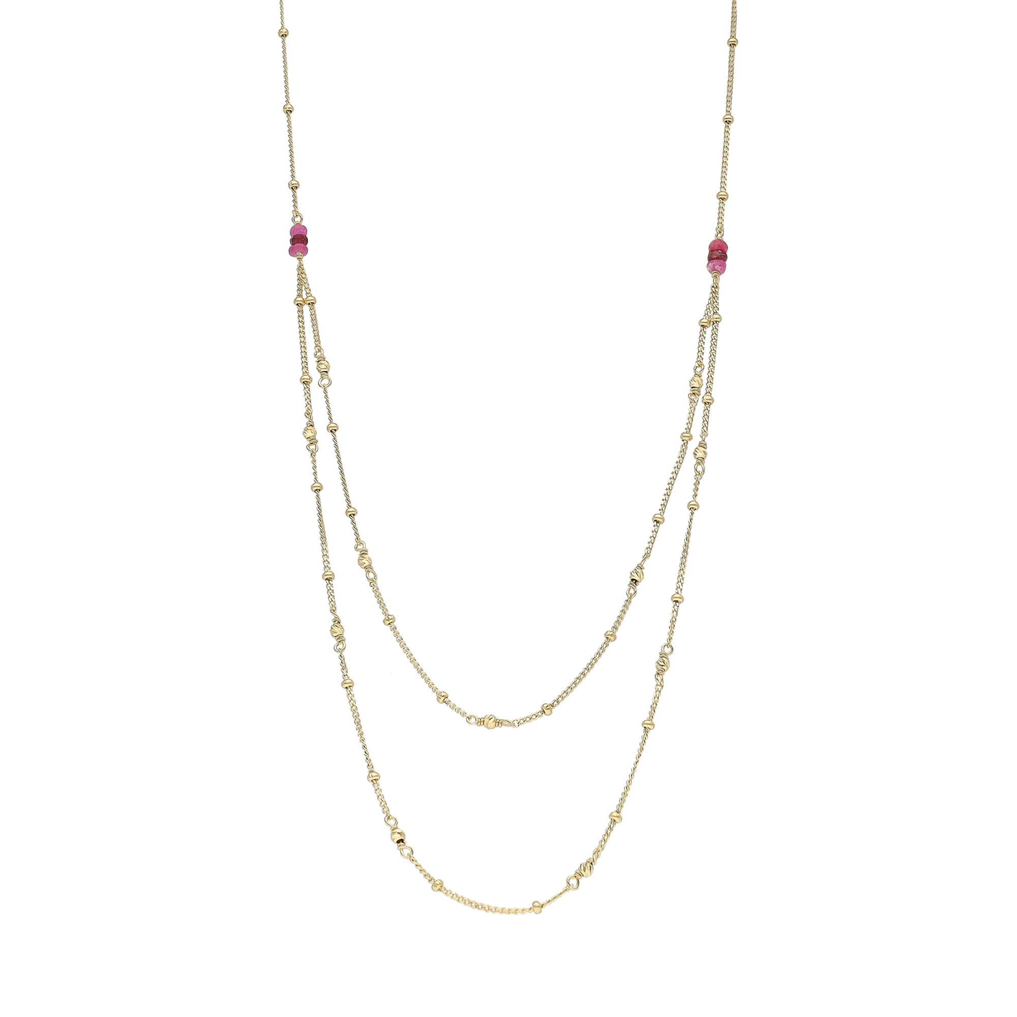 Collier Double Rang en Argent Doré, Rubis Rouge 1