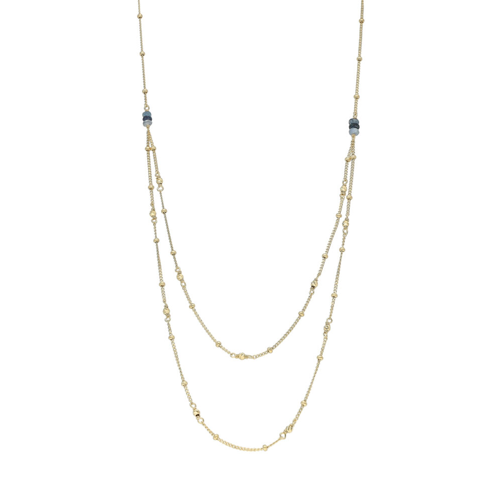 Collier Double Rang en Argent Doré, Saphir Bleu