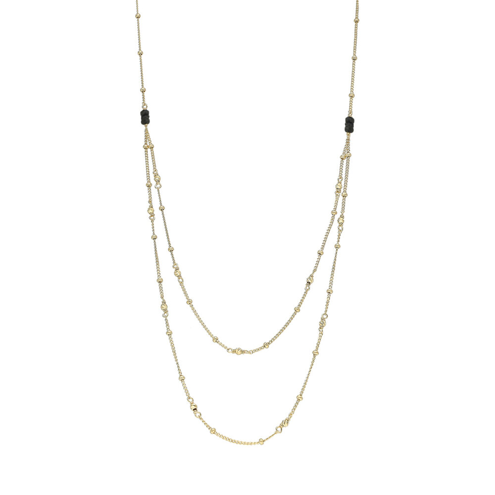 Collier Double Rang en Argent Doré, Saphir Noir