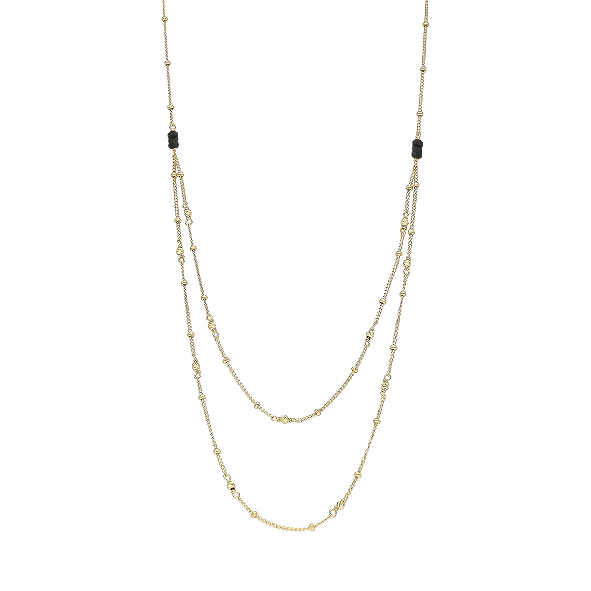 COD1165SAPHIRNOIR Collier Double Rang en Argent Doré, Saphir Noir 1