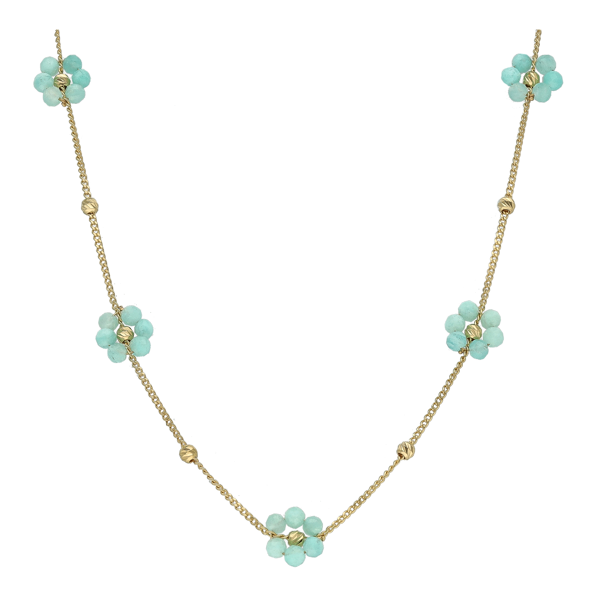 Collier "Bouquet Précieux" en Argent Doré et Fleurs d'Amazonite Naturelle 1