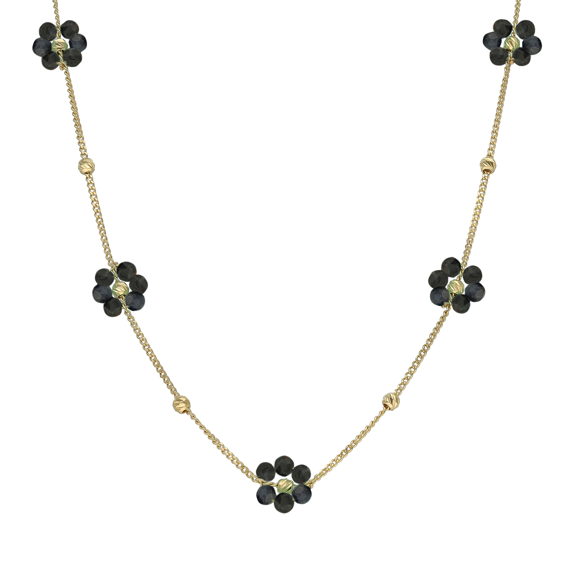 COD200NOIRGOLD Collier "Bouquet Précieux" en Argent Doré et Fleurs Spinelles noires 1
