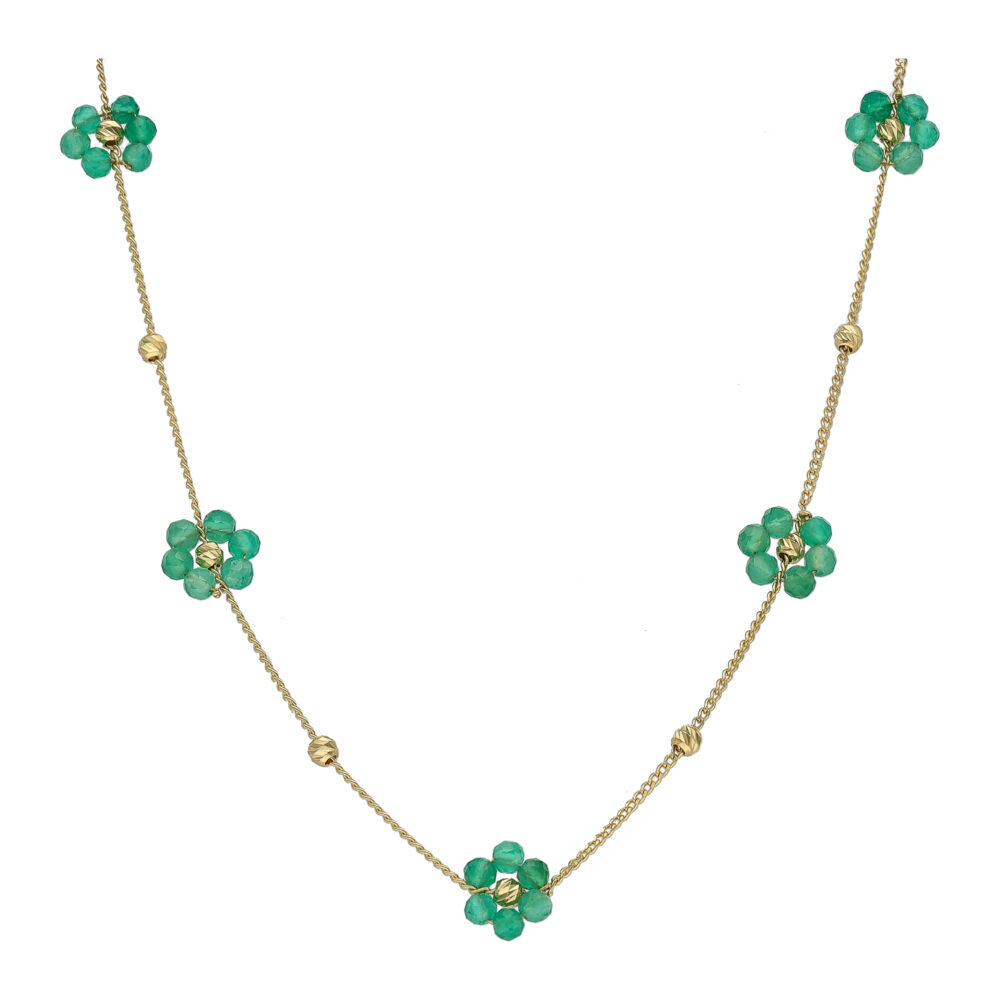 Collier "Bouquet Précieux" en Argent Doré et Fleurs d'Onyx Vert Naturel