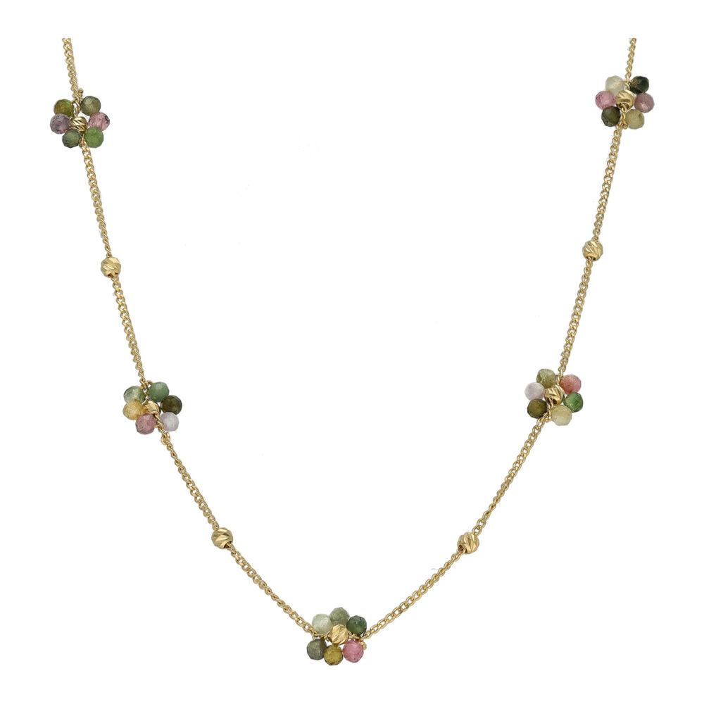 Collier "Bouquet Précieux" en Argent Doré et Fleurs de Tourmaline Multicolore