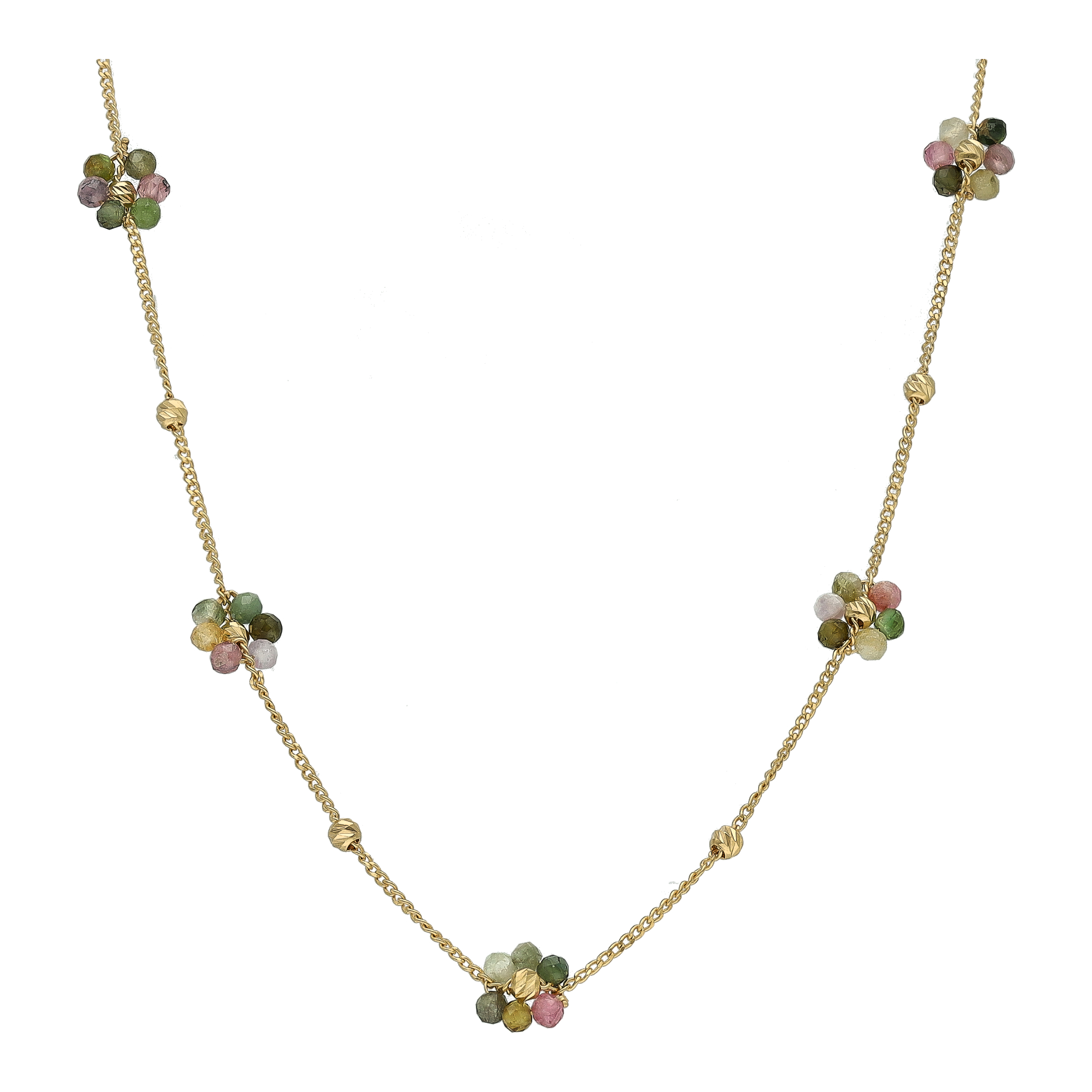 Collier "Bouquet Précieux" en Argent Doré et Fleurs de Tourmaline Multicolore 1