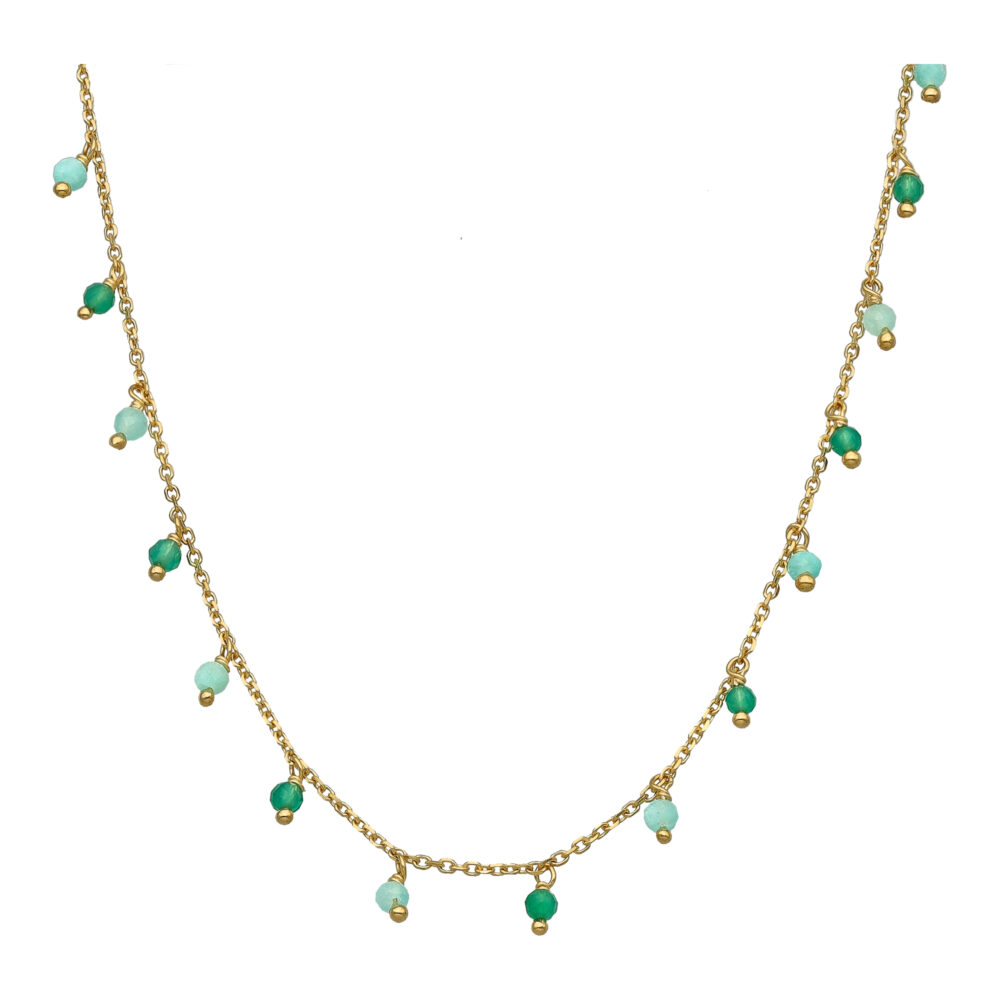 Collier à Pampilles "Lagon Sacré" en Argent Doré, Amazonite et Onyx Vert