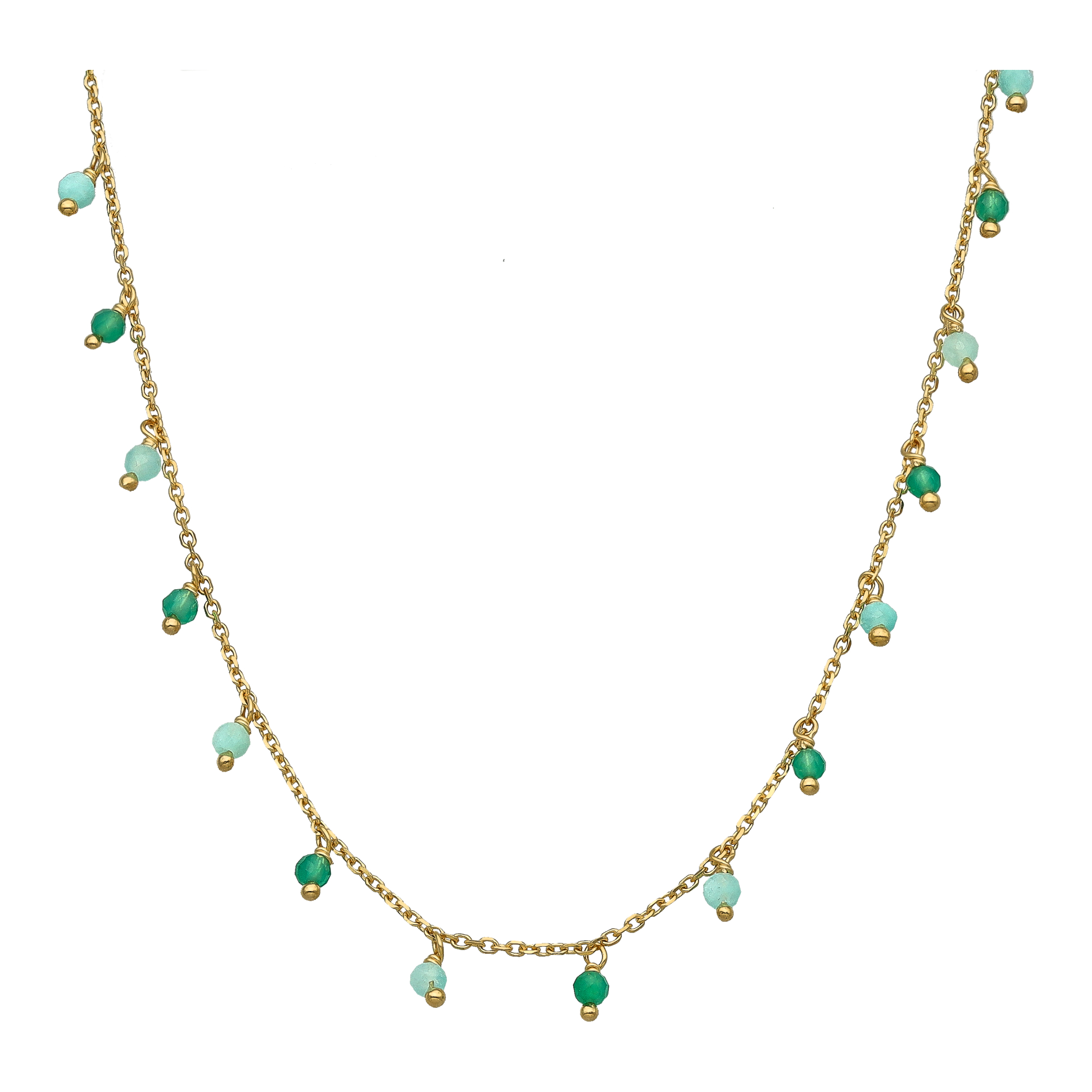 Collier à Pampilles "Lagon Sacré" en Argent Doré, Amazonite et Onyx Vert 1