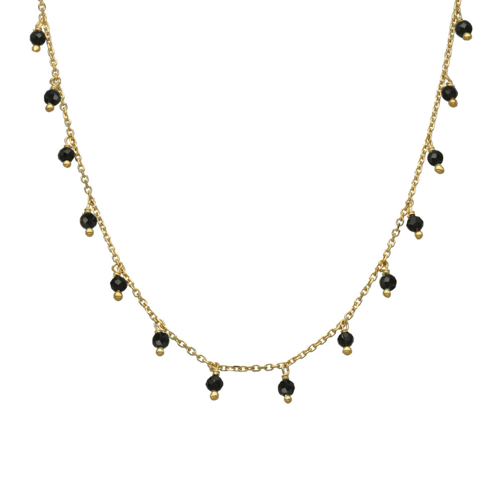 Collier argent doré pierres spinelles noires