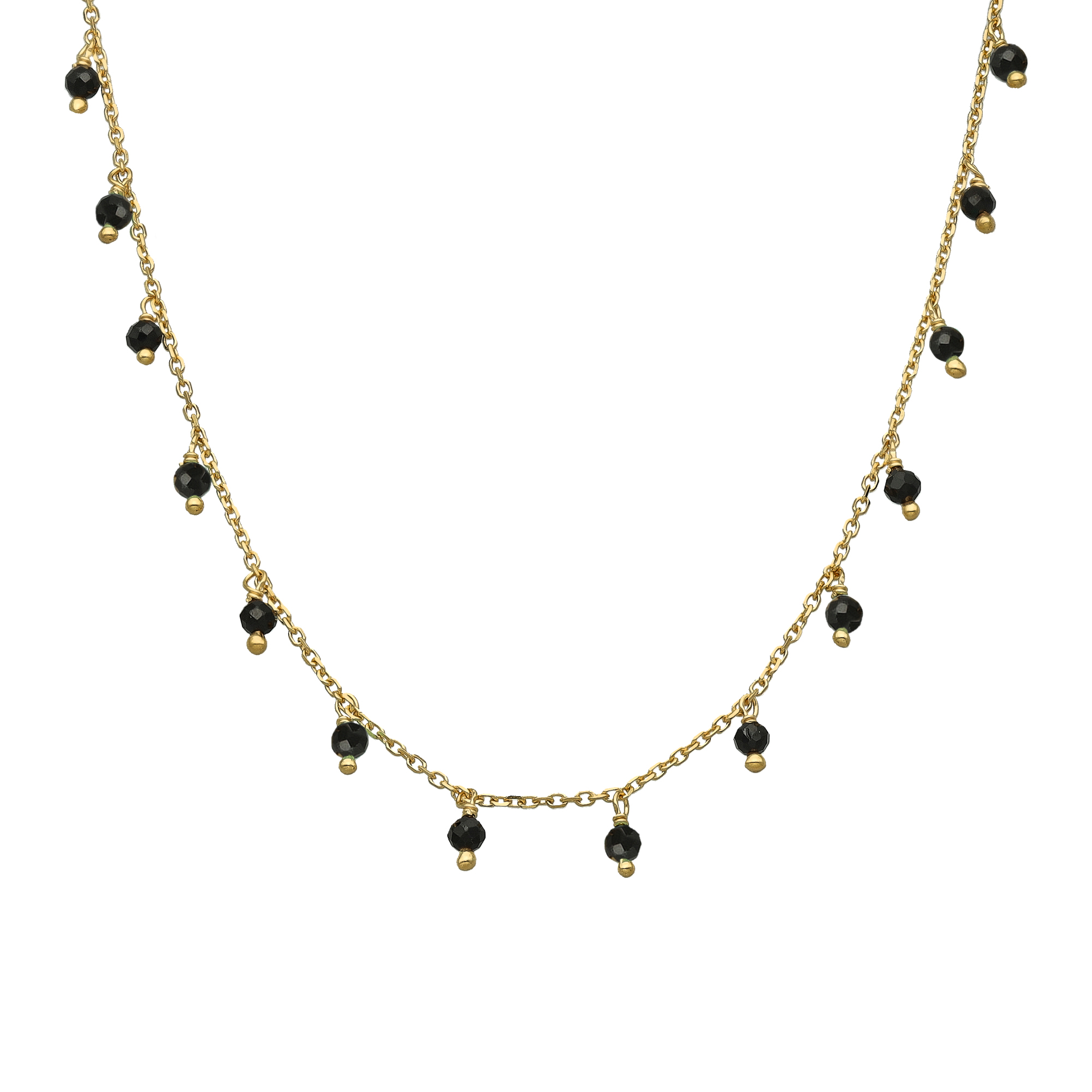 COD201NOIRGOLD Collier argent doré pierres spinelles noires