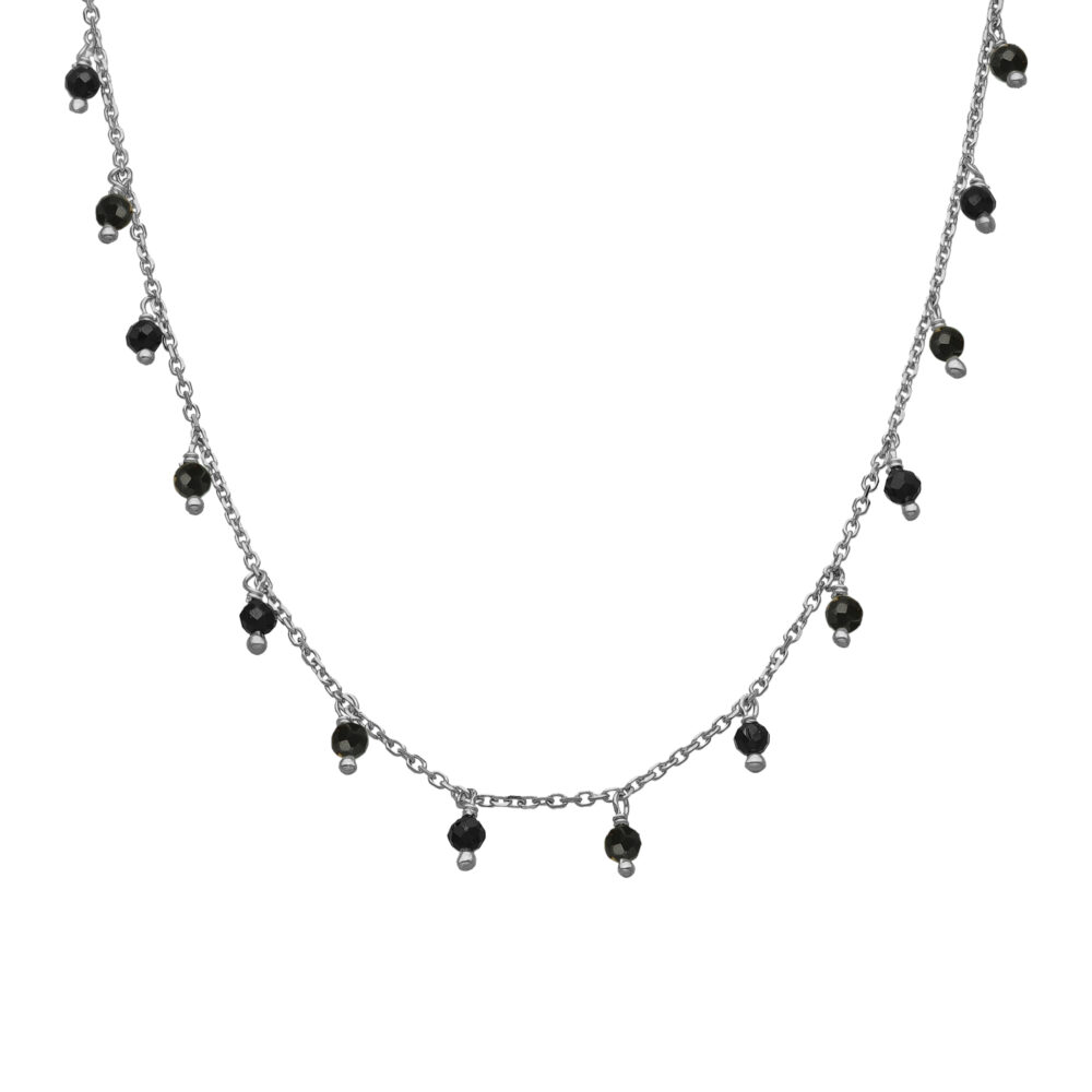 Collier argent rhodié pierres spinelles noires