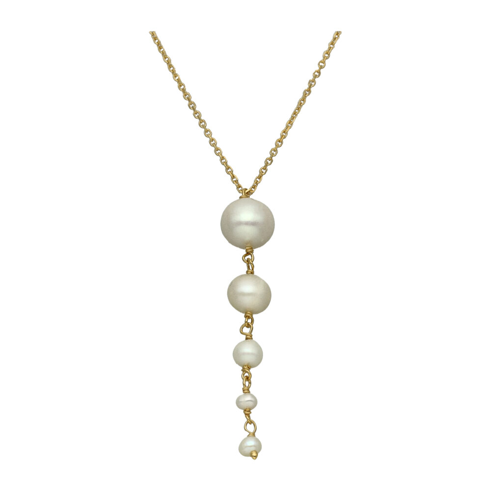 Collier Cravate en Argent Doré et Cascade de Perles de Culture Naturelles