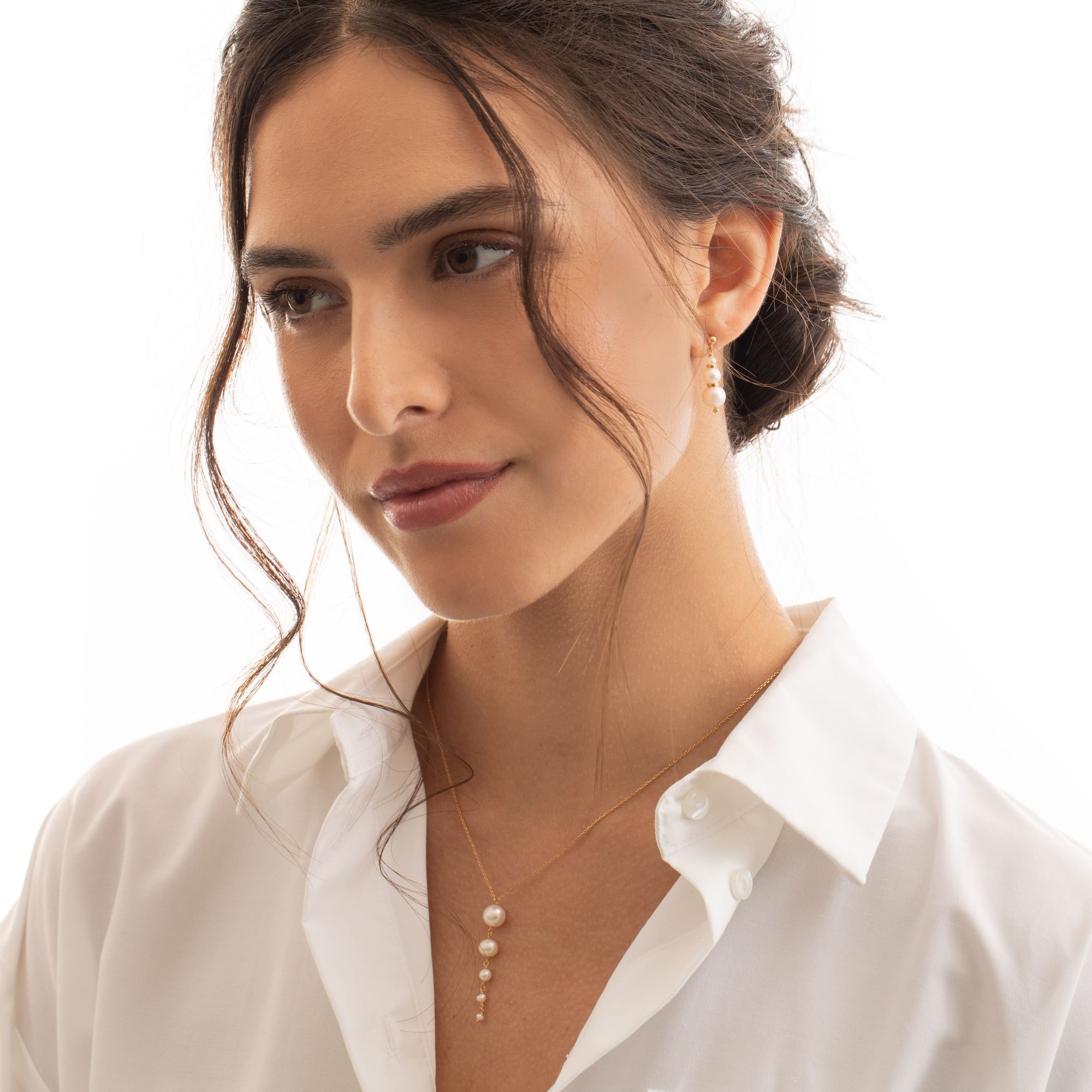 Collier Cravate en Argent Doré et Cascade de Perles de Culture Naturelles 2