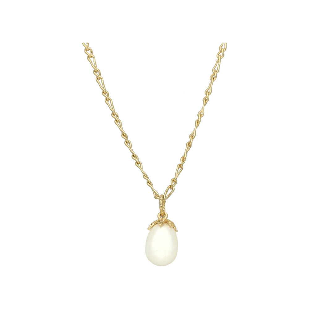 Collier argent dorée diamanté goutte de perle naturelle blanche