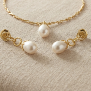Collier argent dorée diamanté goutte de perle naturelle blanche 4
