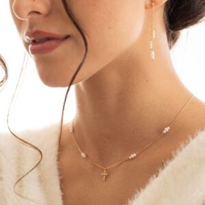 Boucles d'Oreilles Pendantes Cascade en Argent Doré et Perles de Culture Naturelles 4