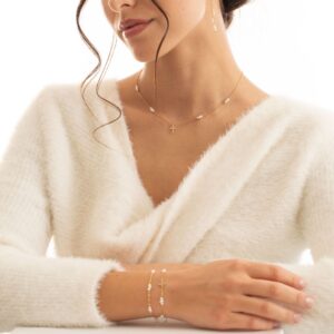 Collier Chaîne en Argent Doré Croix Oxyde de Zirconium et Perles de Culture Naturelles 5