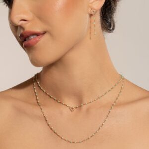 Collier "Aube Azur" en Argent Doré, Amazonite Naturelle et Soleil en Oxydes de Zirconium 4