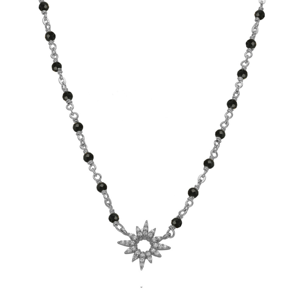 Collier "Aube Divine" en Argent Rhodié,Pierres spinelles noires et Oxydes de Zirconium