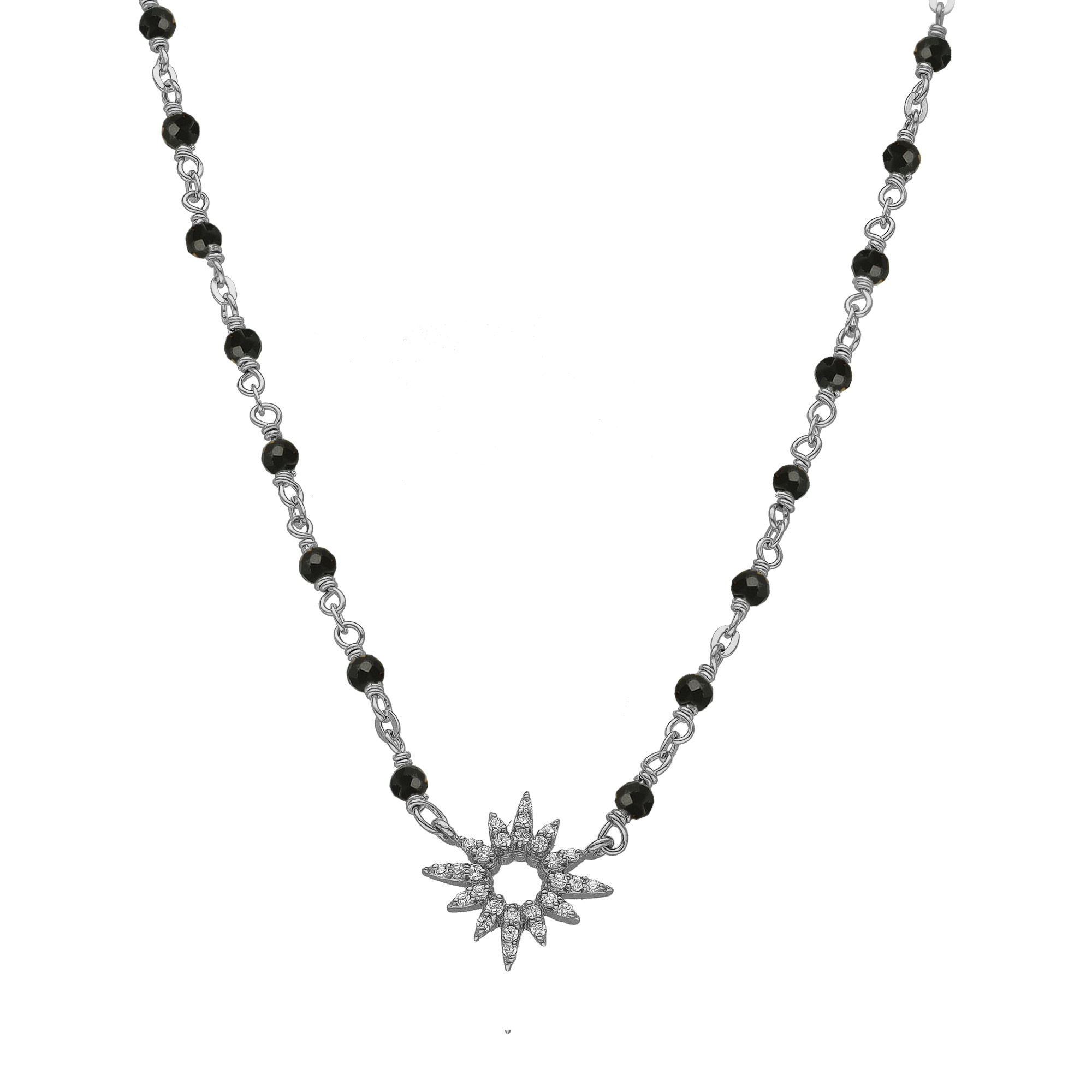 COD210NOIRRH Collier "Aube Divine" en Argent Rhodié,Pierres spinelles noires et Oxydes de Zirconium 1