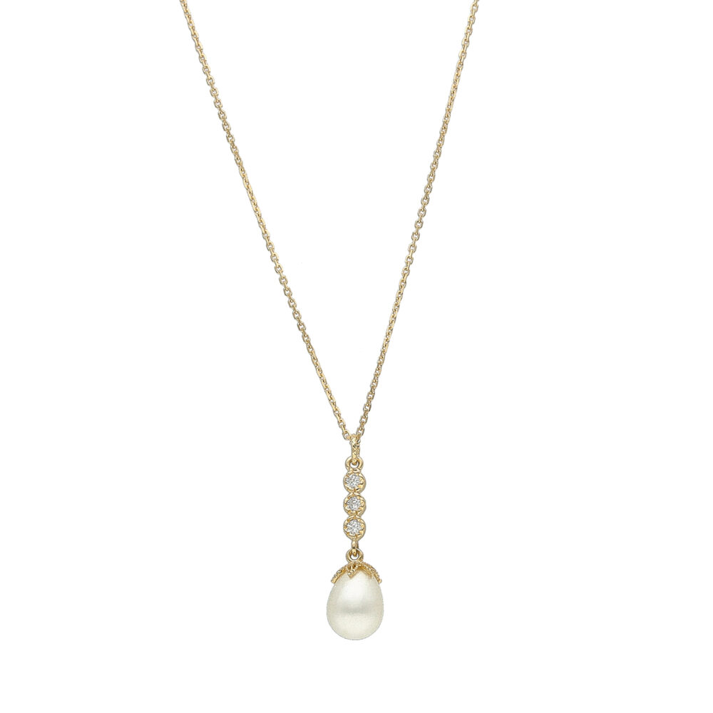 Collier argent dorée goutte de perle naturelle blanche zirconium