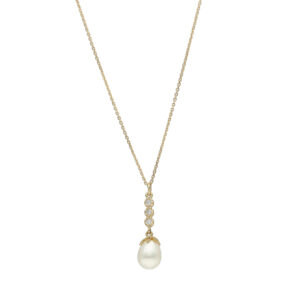 Collier argent dorée goutte de perle naturelle blanche zirconium