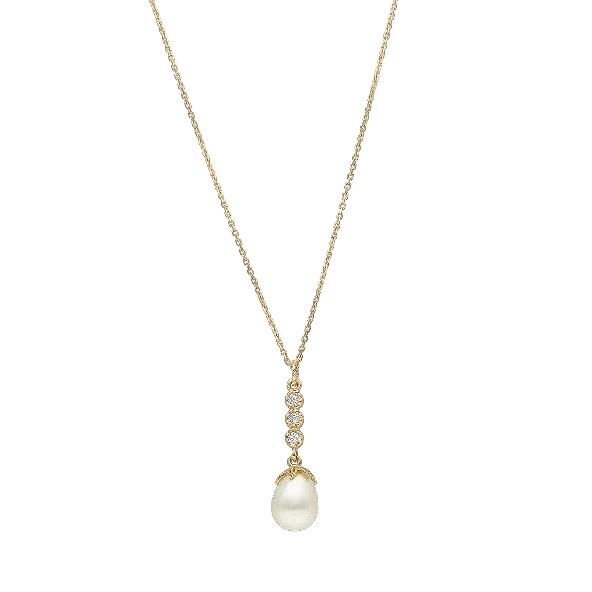Collier argent dorée goutte de perle naturelle blanche zirconium