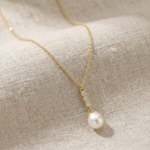 Collier argent dorée goutte de perle naturelle blanche zirconium 2