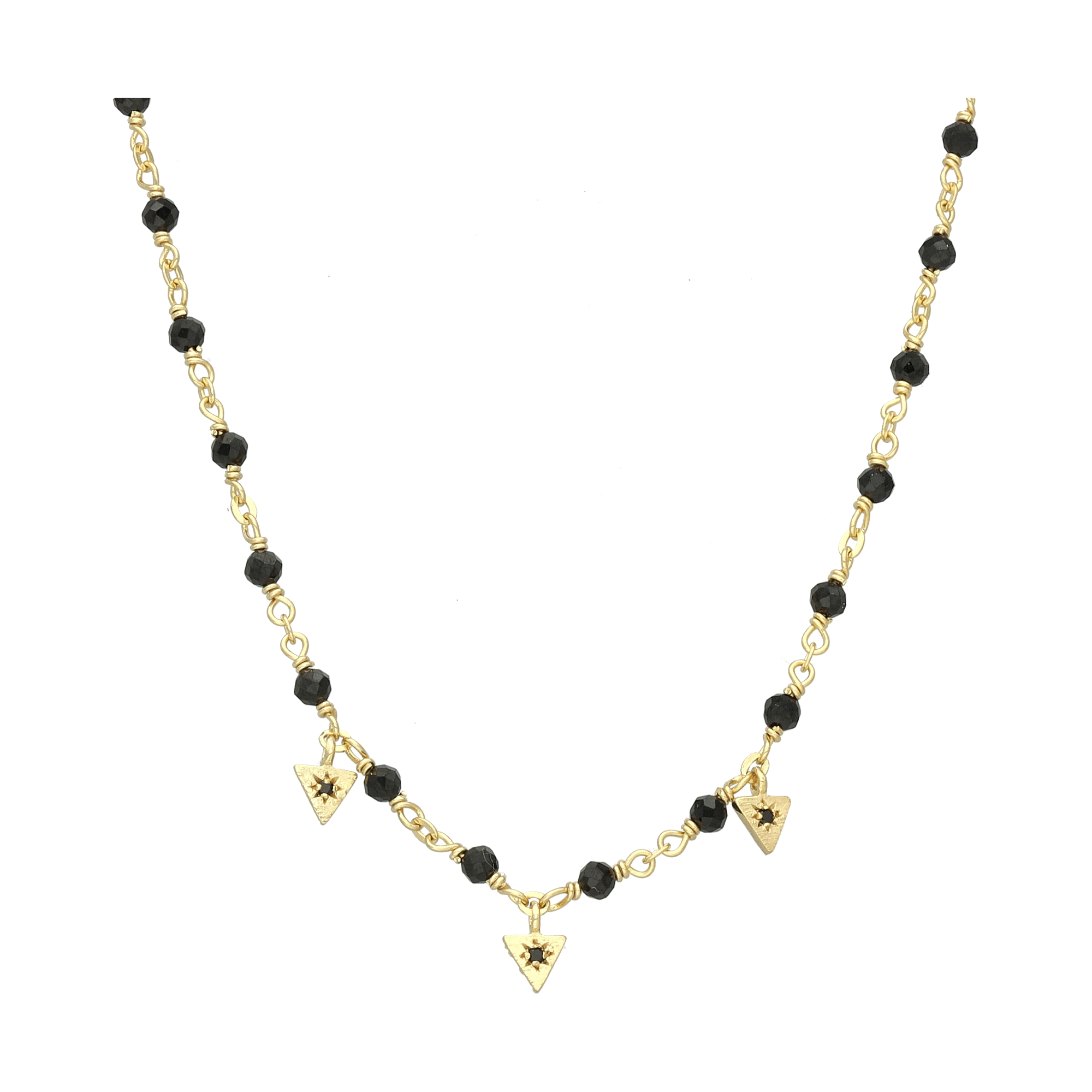 COD215NOIRGOLD Collier argent doré perles naturelles spinelle noir et pampilles